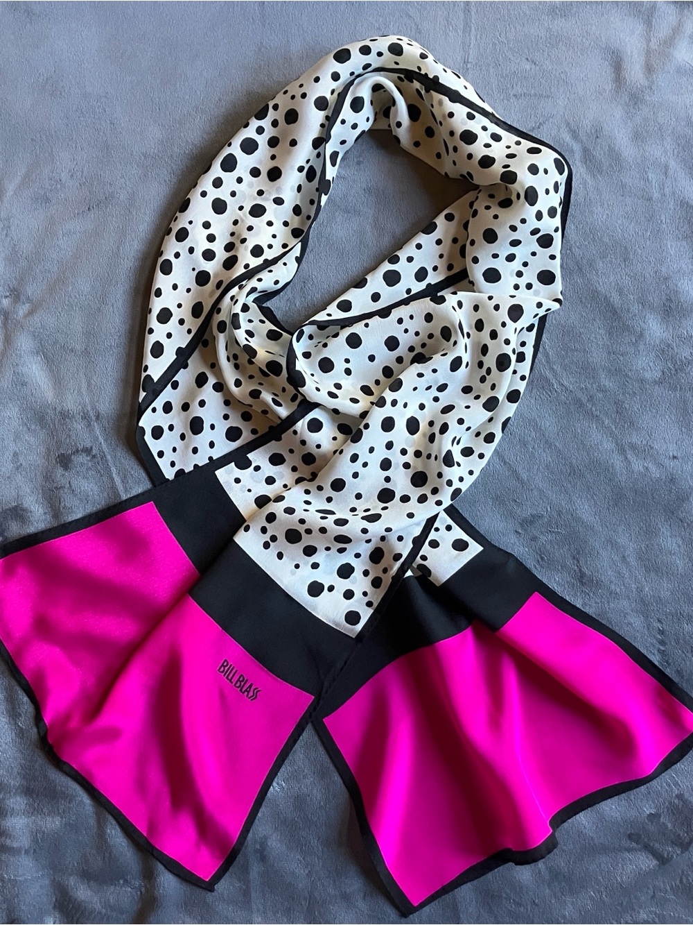 bill blass Black, White & Hot Pink Polka Dot Silk Scarf
